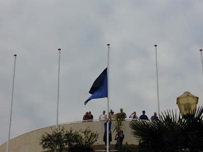 Saints fans raise their flag